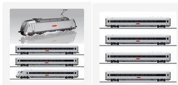 Piko-Set „Metropolitan“ (58454 + 28350); das Set umfasst eine Lokomotive und sieben Wagen, Gleichstrom (DC) mit Sound.